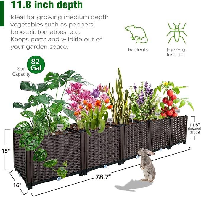 Large Planters for Outdoor Plants Garden Boxes Outdoor Raised Garden Bed Heat and Frost Resistance Planters Garden Box with Drain Outlet for Vegetables/Herbs