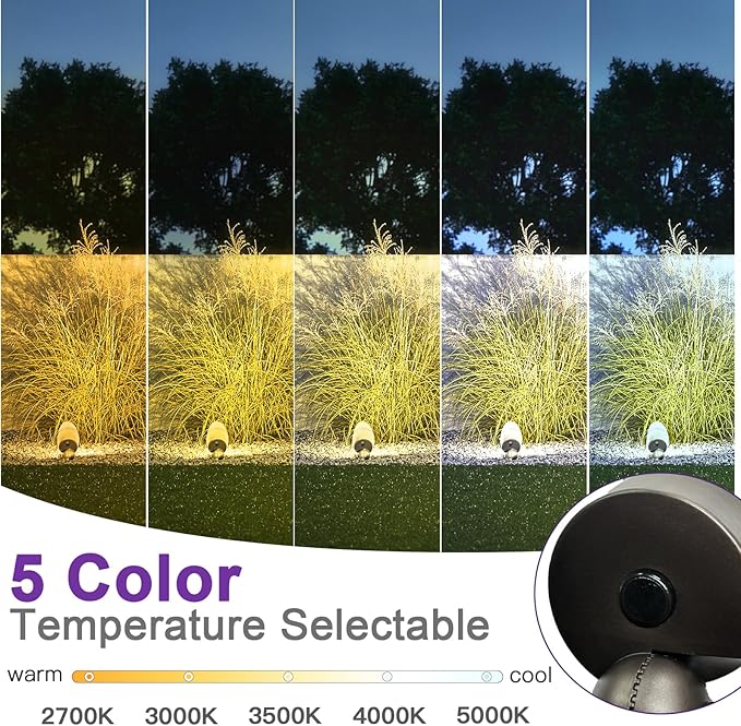 4-Pack Landscape Spot Lights Outdoor, 2700K-5000K Adjustable, 7W 580LM, IP65 Waterproof, CRI 90+, 12V Low Voltage Landscape Lighting for Garden, Yard, Bronze, ETL Listed