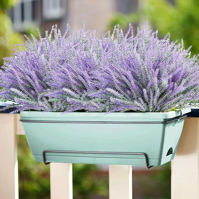 30 Bundles Artificial Lavender Outdoor, 14.5" UV Resistant Faux Plants Outdoor Greenery Stems No Fade Plastic Fake Flowers for Window Garden Office Patio Porch Decor