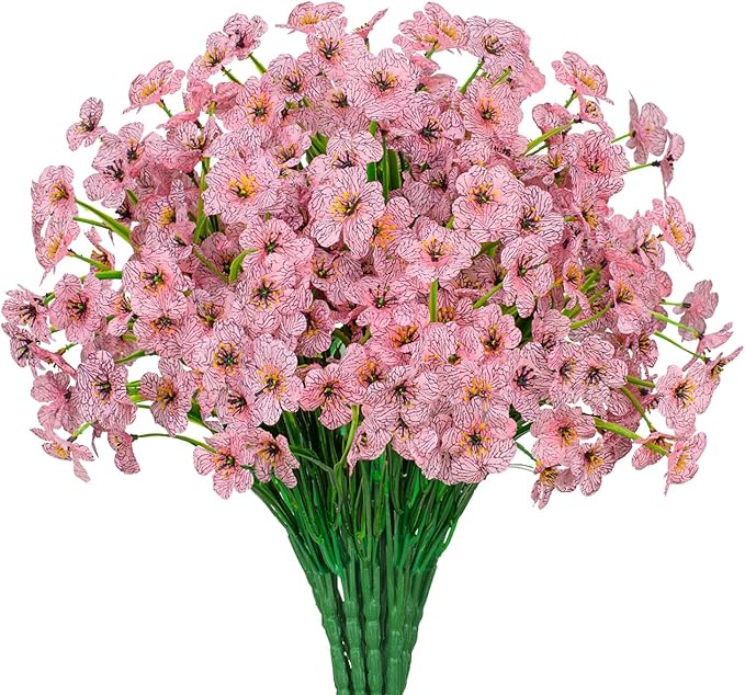 21 Bundles Outdoor Artificial Flowers UV Resistant Fake Silk Flowers No Fade Faux Plastic Plants Garden Porch Window Box Decoration (Pink)