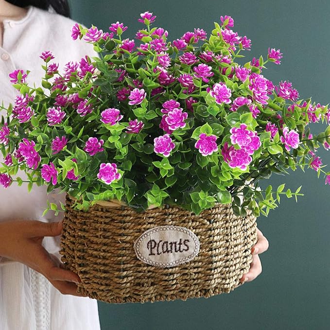 RECUTMS 8 Bundles Artificial Flowers Outdoor UV Resistant Plants Fake Greenery Foliage Shrubs for Indoor Outside Hanging Plants No Fade Faux Plastic Plants Garden Porch Window Box Décor (Fuchsia)