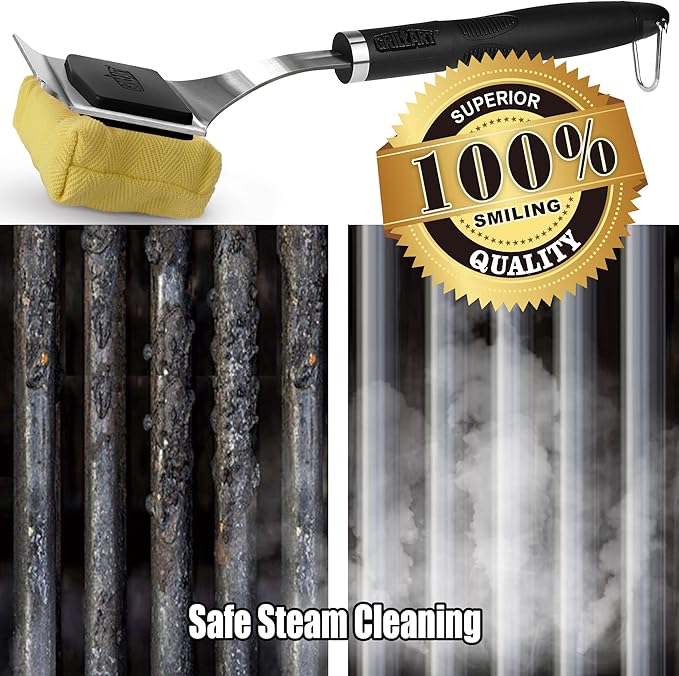 GRILLART Grill Brush for Outdoor Grill Bristle Free - Reinforced Grill Cleaner Scraper BBQ Brush - Replaceable Head Barbecue Grill Cleaning Brush - Safe BBQ Accessories Grill Tools - Gifts for Men/Dad