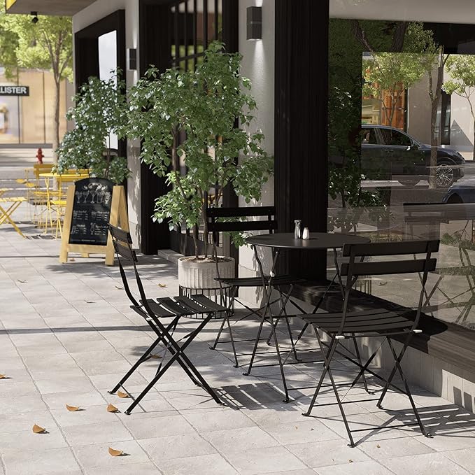 Grand patio 3-Piece Folding Bistro Set, 2 Chairs and 1 Table, Weather-Resistant Outdoor/Indoor Conversation Set for Patio, Yard, Garden-Black