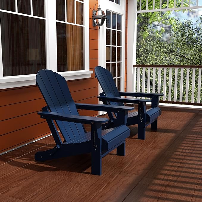 Westin Outdoors Laguna WO Home Furniture Adirondack Chair 2 PCS Set Outdoor Folding Patio Chair for Bon Fire Pit Garden Lawn Backyard Lounging Relaxing (Navy Blue)