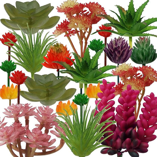 22pcs Colorful Fake Succulents, Mini Artificial Succulents for DIY Crafting Home Terrarium Floral Wall Garden Arrangement Office Decoration (Unpotted)
