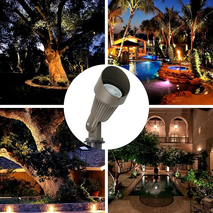 Lumina Lighting® 4W Landscape lighting 12V Landscape Lights Low Voltage Landscape Spotlights Warm White Waterproof Outdoor Replaceable LED Bulb for Garden, Lawn, Porch, Patio and Yard (Bronze, 2-Pack)