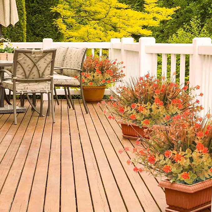 20 Pcs Artificial Fall Flowers Outdoor UV Resistant Plastic Flowers No Fade Faux Plants for Outside Window Box Garden Autumn Home Fall Decor