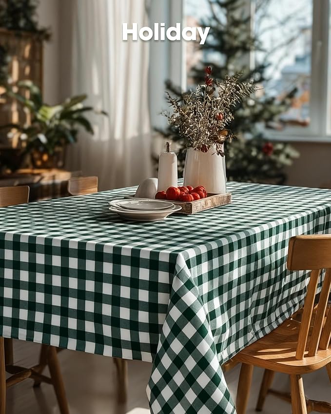 Pureegg Plastic Table Cloth Disposable 8 Pack, 54 x 108 Inch Table Cloths, Easter Party, Picnic, Wedding, Decorative Tablecloths, Rectangle, Baby Blue Plastic Cover, Leakproof & Sturdy, Green Plaid