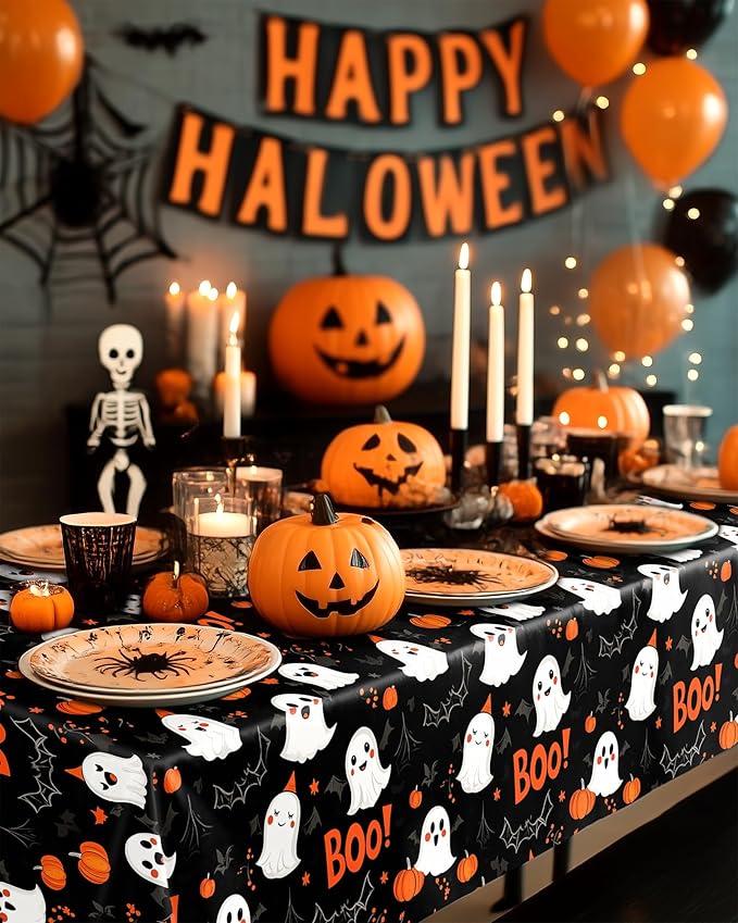 Pureegg Plastic Table Cloth Disposable 8 Pack, 54 x 108 Inch Table Cloths, Vampire Party Decorations, Halloween Tablecloths, Rectangle, Plastic Cover, Leakproof & Sturdy, Halloween Black