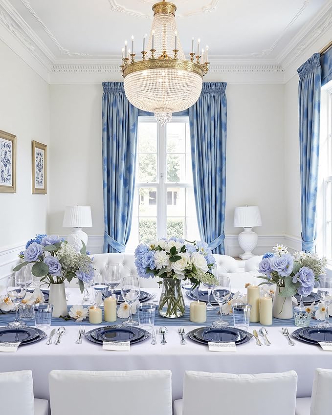Hioasis 350pcs Blue and Silver Plastic Plates - Elegant Disposable Dinnerware Set Suitable for 50 Guests Include 10.25" Dinner & 7.5" Dessert Plates, Cutlery, Napkins, Cups for Party