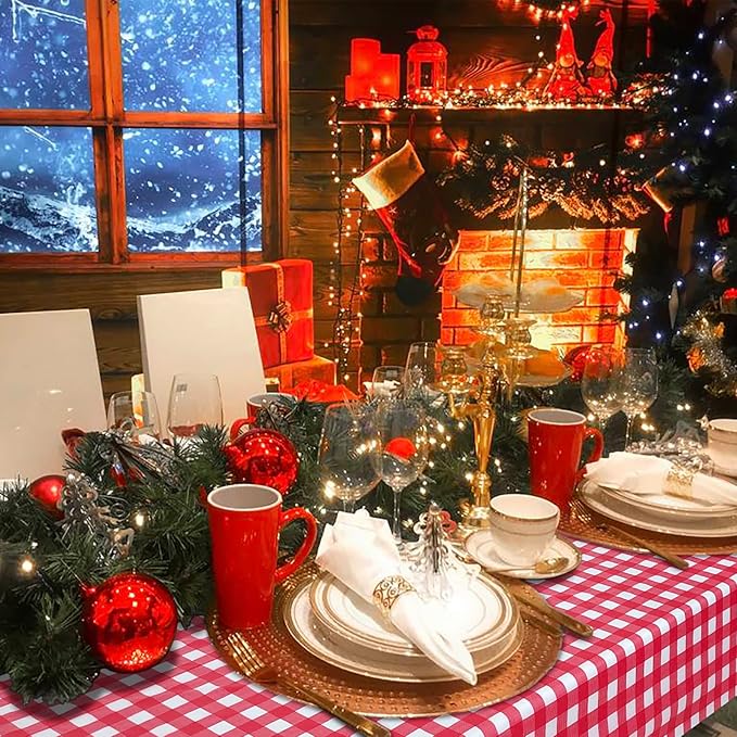 6 Pack Red and White Checkered Tablecloth, Red Plastic Table Cloths for Parties Disposable, 54 x 108 inch Waterproof Red Gingham Tablecloth for Birthday, Party, Christmas, Outdoor Picnic