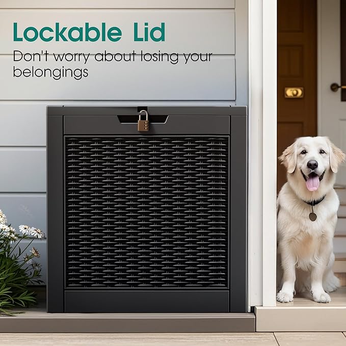 32 Gallon Resin Deck Box,Outdoor Indoor Waterproof Storage Box for Patio Cushions, Garden Tools, Pool Accessories,Backyard Storage Bin,Black