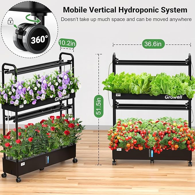 Hydroponics Growing System Kit, 60 Pods Vertical Indoor Garden with LED Grow Light, Auto Circulating Water System & WiFi Smart Plug, Indoor Gardening System for Vegetable Fruit Herb