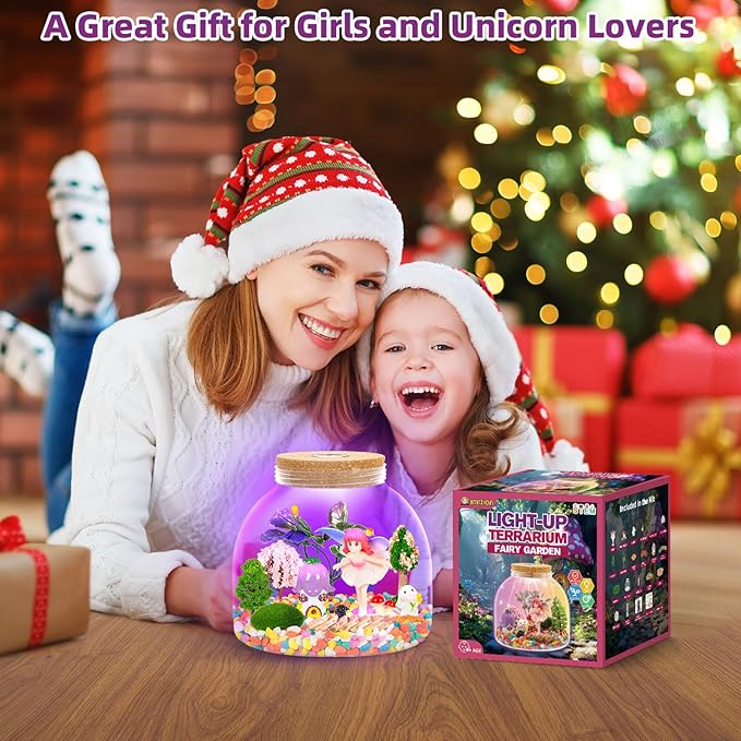 Fairy Garden Light Up Terrarium – DIY Craft Kit with LED for Girls Ages 4-8 | STEM & Art Gift for Kids, Ideal for Birthday or Holiday