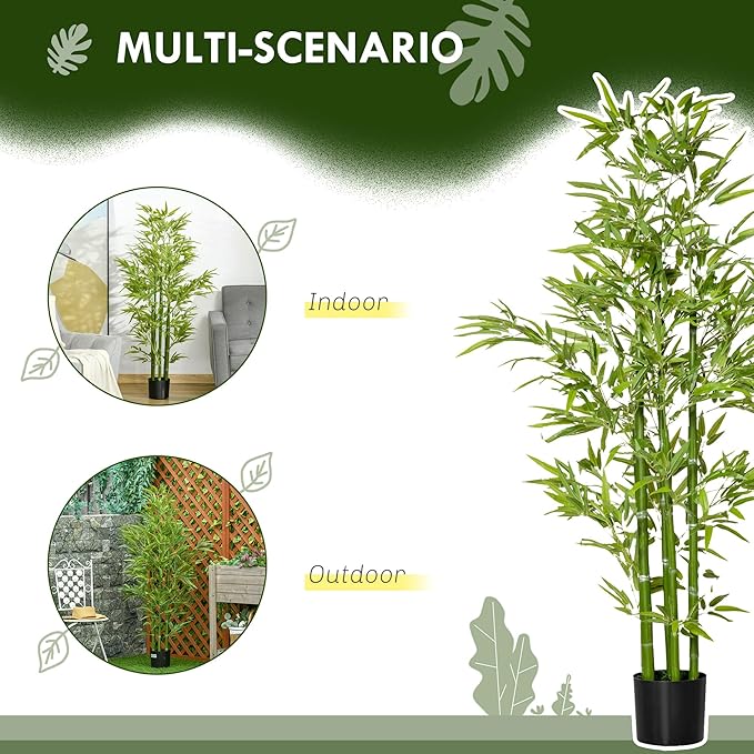 HOMCOM 5FT Artificial Bamboo Tree, Decorative Fake Plant in Nursery Pot for Indoor or Outdoor Decor, Green