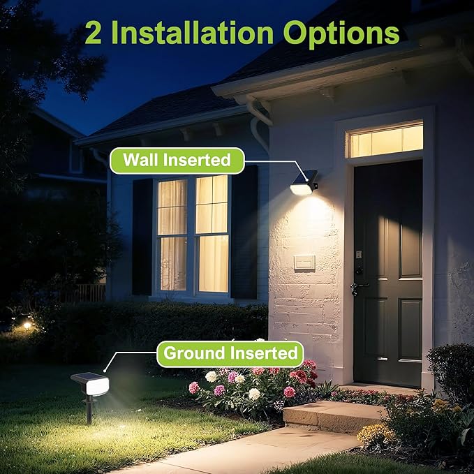 Solar Lights Outdoor Waterproof IP65, Super Bright LED, 6500K 2 Lighting Modes, Solar Powered Yard Garden Solar Spot Lights for Outside Landscape Auto On/Off -2 Pack