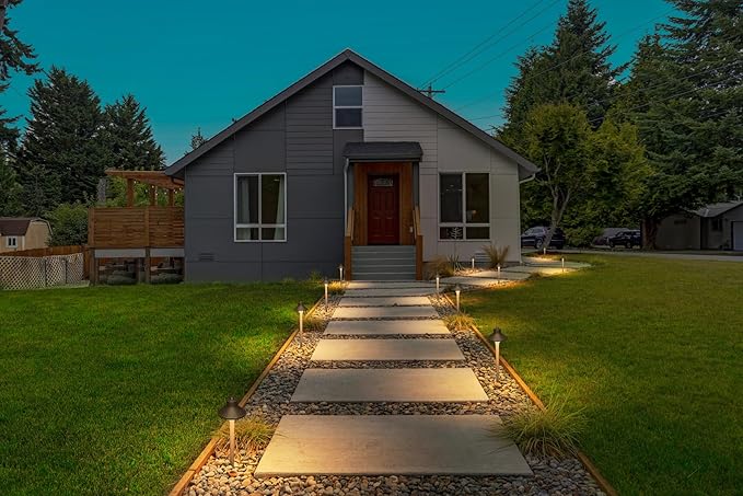 GKOLED Solid Brass Landscape Path Lights (5" Shade, 20" Tall), Low Voltage LED 3W 12-24V China Hat Path Lighting, Outdoor Waterproof Walkway Light, 2700K Warm White, with Stake and G4 Bulb, 2 Pack