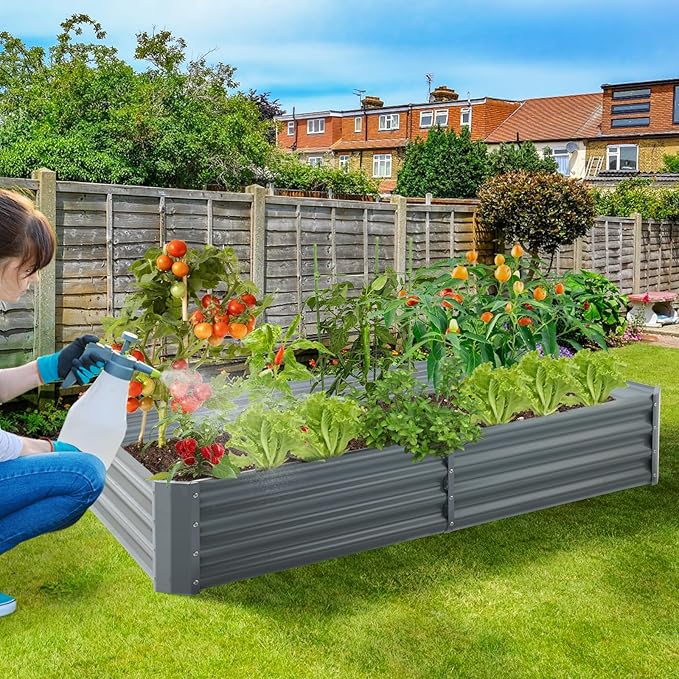 Land Guard 8×4×1ft Galvanized Raised Garden Bed Kit for Vegetables, Galvanized Large Metal Planter Raised Garden Boxes Outdoor(Modern Grey)……