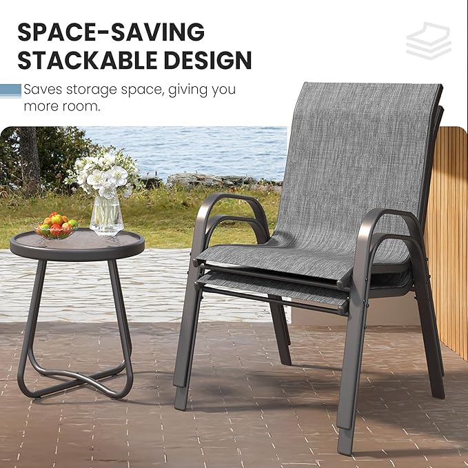 Patio Table and Chairs Set - 3 Piece Outdoor Stackable Dinging Chairs for All Weather,Breathable Garden Furniture for Deck Garden Backyard (Light Grey)