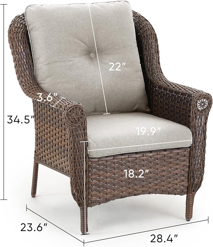 Patio Wicker Chairs Outdoor Furniture Chair - Set of 4 Outside All Weather Lawn Dining Brown Rattan Armchair with High Back&Deep Seating for Deck Porch Balcony Backyard Garden - Beige