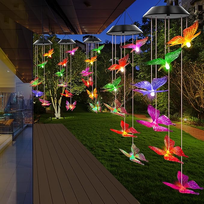 Solar Wind Chimes Outdoor Color Changing Lights, Gift for Women Mom Grandma Sister Best Gifts, Wind Chimes Unique Outdoor Garden Yard Decor (Purple Butterfly)