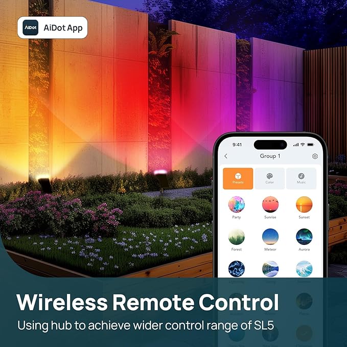 Linkind Smart Solar Lights Outdoor SL5 with Motion Sensor, APP Control Color Changing Spot Lights Outdoor, Halloween Decorations, IP65 Landscape Lighting for Yard, Garden (4 Pack with hub)