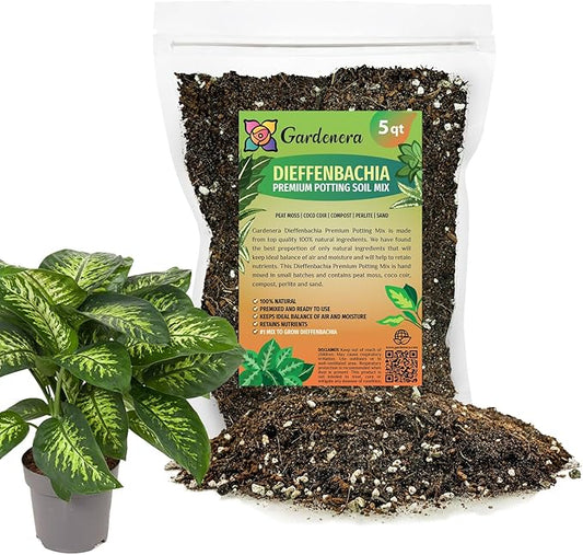 Gardenera Premium Dumb Cane Potting Soil Mix - Ideal Blend for Growing Robust and Healthy Dumb Cane Plants - 5 Quart