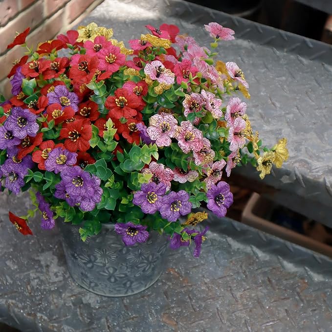 Artificial Flowers for Outdoors, 10 Bundles UV Resistant Artificial Outdoor Flowers, Not-Fading Silk Faux Flowers for Outdoor Planters for Home Garden Porch Decor, Mixedcolor