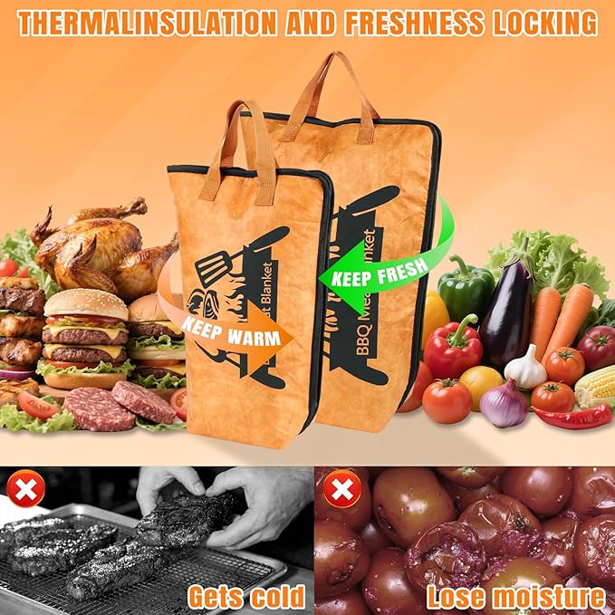 2 Pcs BBQ Blanket for Resting Meat,Reusabkle Smoker Grilling Meat Insulated Resting Bag Large Capacity Meat Resting Bag with Bear Paws Meat Claws for Large Brisket、Beef and Turkeys (21''and 15'')