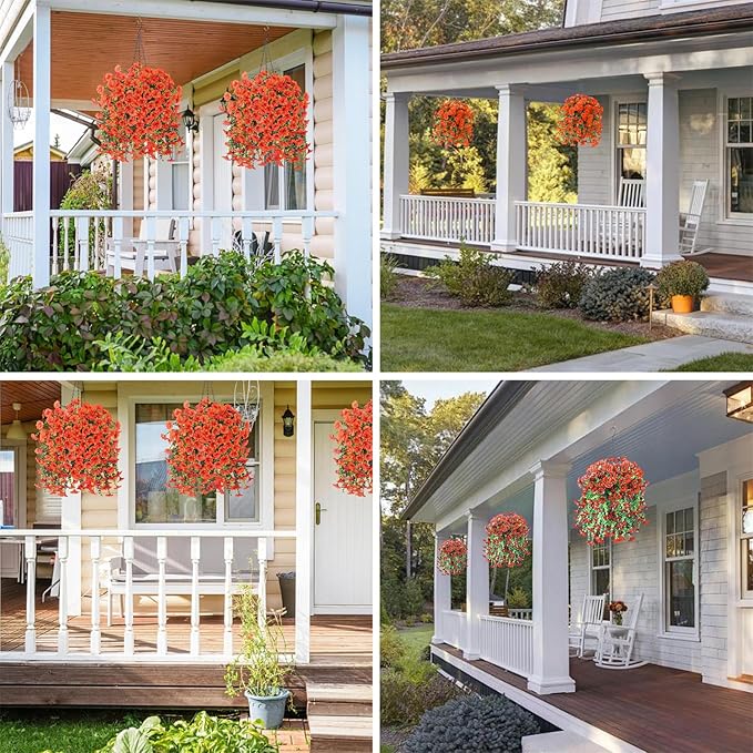 6-Pack Outdoor Faux Plants, 69-Flowered Large Morning Glory, Uv-Resistant Artificial Morning Glory,Perfect for Outdoor Decoration in All Seasons Such as Porches and Gardens (Orange)