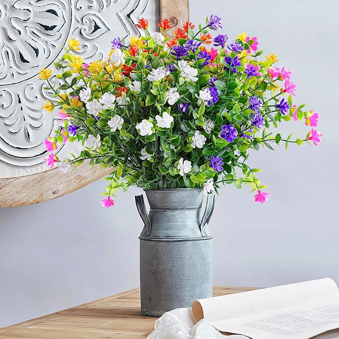 AmyHomie 20 Bundles Artificial Flowers for Outdoor Outside Spring Summer Decoration UV Resistant Faux Flowers No Fade Fake Plastic Plants Garden Porch Window Box Decorating