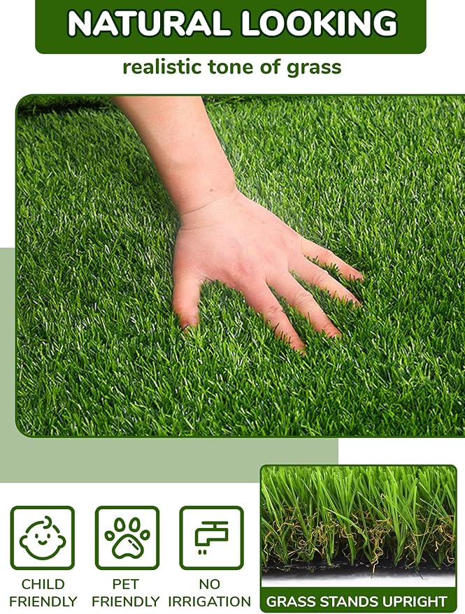 MYOYAY Artificial Grass Turf Rug 3.3x33 ft Artificial Grass Mats 1.2" Pile Height Pet Training Synthetic Carpet Roll with Drain Holes for Indoor Outdoor Patio Garden Lawn Landscape