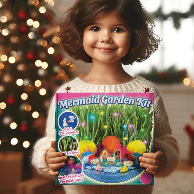 BLOONSY Mermaid Fairy Garden Kit for Kids | Light Up Terrarium Kit | Mermaid Gifts Toys for Girls | Science STEM Arts and Crafts Activities for Little Girls Age 8-12