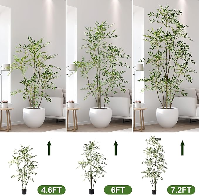 4.6ft Faux Bamboo Tree Artificial Nandina Tree Artificial Indoor Plants Realistic Fake Potted Tree with 800+ Leaves, Cement Planter - Home Office Decor Perfect for Housewarming Gift Non-Toxic