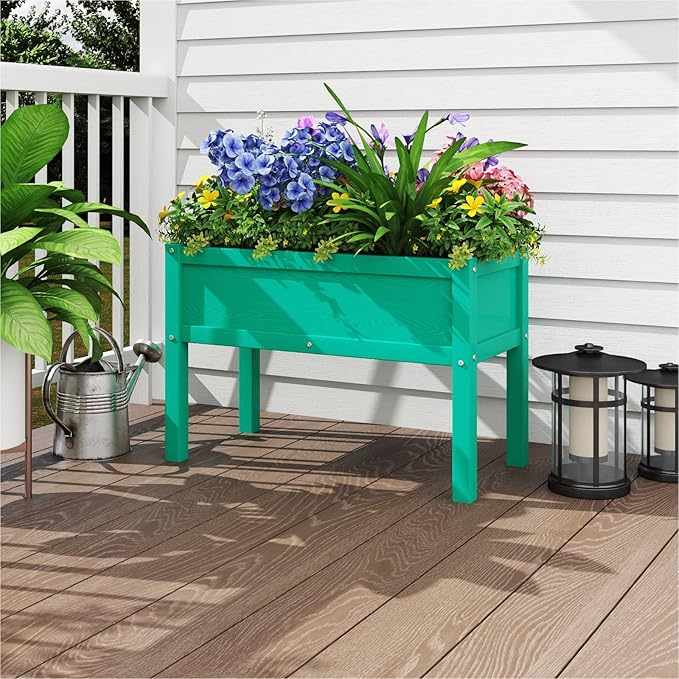 Small HDPE Raised Garden Bed, Elevated Planter Box with Legs, Outdoor All-Weather Planter Raised Beds for Seeds, Herb, Flower, Vegetable (Aruba)