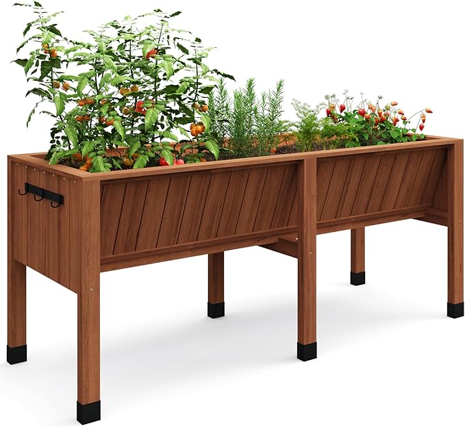 Raised Garden Bed 6 x 2 x 2.5FT, Raised Garden Beds Outdoor with 6 Legs, Detachable Liner, Wooden Raised Planter Box for Backyard, Patio, Balcony