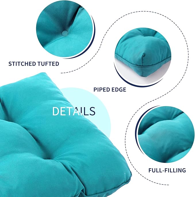 Outdoor Bench Cushion, 48x18x5 Inch, Waterproof Bench Cushion for Outdoor/Indoor Furniture, Tufted Patio Bench Seat Cushion, Fade Resistant Outdoor Cushions for Porch Swing Couch, Teal Blue