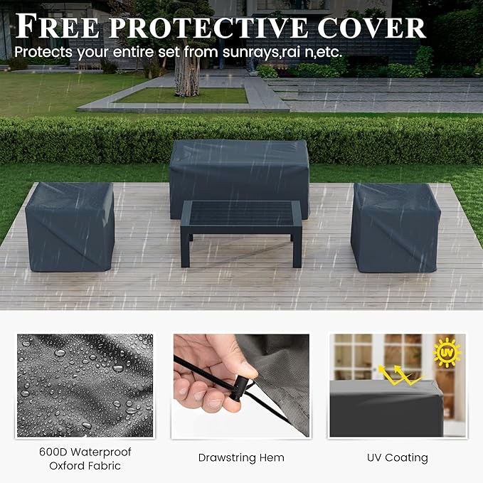 Aluminum Patio Furniture Set, 5 Piece Metal Outdoor Furniture Set, Patio Sets with Waterproof Covers for Backyard Garden