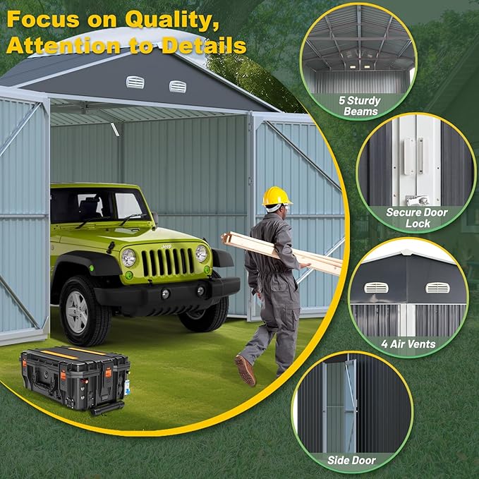 Metal Garage Shed 20x13 FT, Sheds & Outdoor Storage Clearance, Outdoor Storage Shed for Car, Truck, Bike, Lawnmower, Backyard Tool House Building 2 Doors and 4 Vents Dark Gray