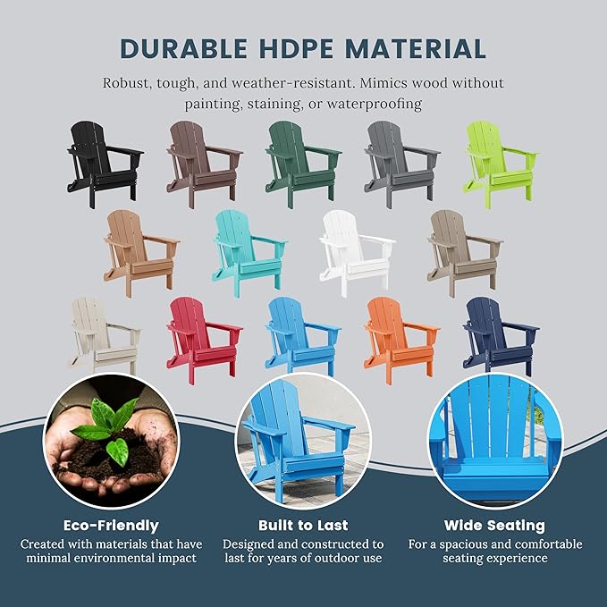 Westin Outdoors Laguna WO Outdoor Adirondack Folding Patio Chairs 8 PCS Set Retro Beach Aesthetic for Backyard, Lawn, Patio, Deck, Garden, Weather Resistant Polyethylene Plastic Lounger (Pacific Blue)