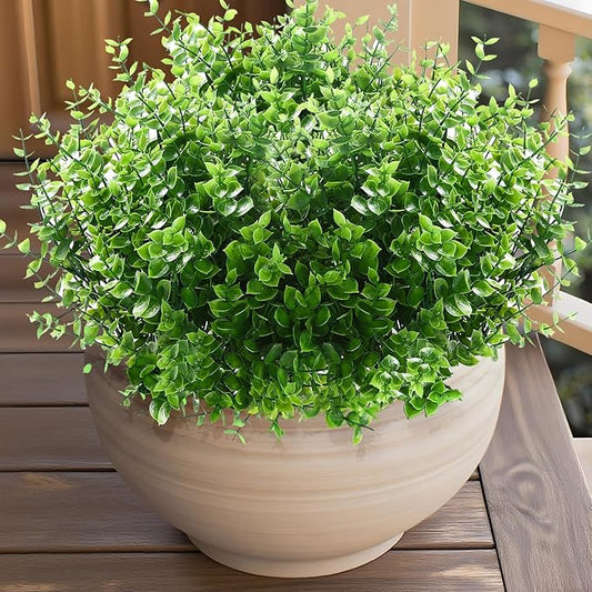 14 Bundles Artificial Grass UV Resistant for Patio Outdoors Fake Faux Silk Plants Realistic Plastic Grass Indoors Porch Window Home Decoration (14, Green Grasses)