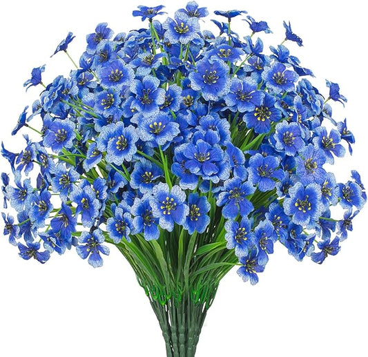 21 Bundles Outdoor Artificial Flowers UV Resistant Fake Silk Flowers No Fade Faux Plastic Plants Garden Porch Window Box Decoration(Blue)