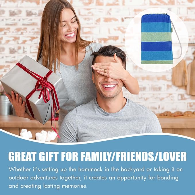 2 Persons Hammock - Portable Camping Bed for Patio, Backyard, Porch, Outdoor and Indoor Use - Soft Cotton Hammock with Carrying Bag