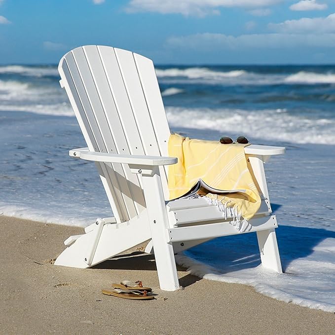 DutchCrafters Adirondack Folding Chair with Arms, Handcrafted from Recycled Plastic Poly Lumber, Portable and Easy Storage for Outdoor Patio, Garden, Camping Outdoor Furniture (Weatherwood & Black)