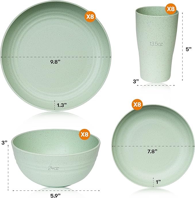 Wheat Straw Dinnerware Sets | Unbreakable Dinnerware Sets | Dishwasher Microwave Safe Dinnerware | Eco Friendly Non Breakable Dinnerware Sets | RV Outdoor Camping (Green, Service for 4 (16 pcs))