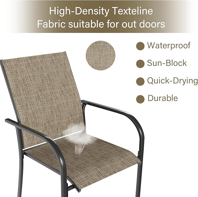 AECOJOY Patio Dining Chairs Set for 4, Stackable Textilene Patio Chairs with Armrests and Metal Frame, Outdoor Furniture Set for All Weather, Backyare, Deck and Garden, Brown