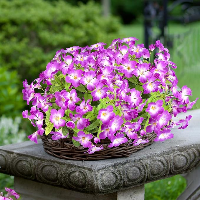 Fake Plants 15.7" Plastic Flowers for Outdoors Artificial Azalea Flowers Fake Flowers Artificial Plants Outdoor Spring Flowers Artificial for Decoration Fake Plants for Outside (Purple 4Pcs