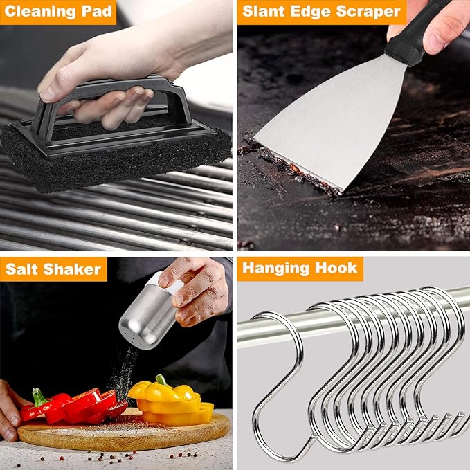 POLIGO 28PCS Griddle Accessories Kit, Flat Top Grill Accessories Set for Camp Chef, Grill Spatula Set with Enlarged Spatulas, Basting Cover, Scraper for Cooking Indoor or Outdoor Barbecue