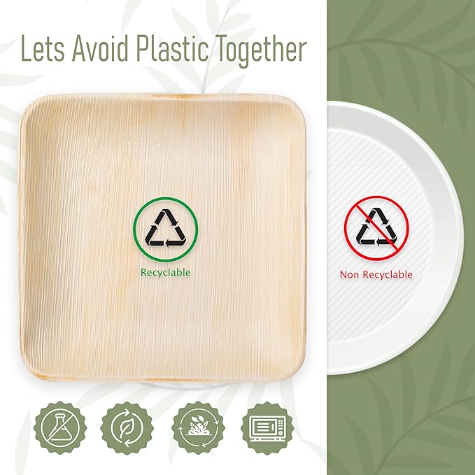 Palm Leaf Plates 48 Sets of 10 Inch & 7 Inch with 48 Each Pcs of Knife, Spoon & Fork, Bamboo Plates Disposable for Appetizers, Biodegradable Wooden Plate for Parties, Catering,BBQ & Large Events