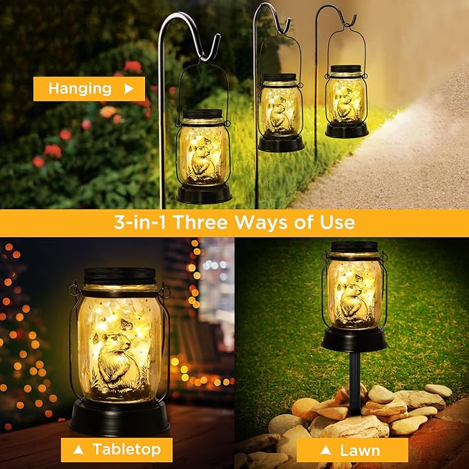 Capybara Gifts for Women/Men Capybara Solar Lanterns Mom Grandma Birthday Present Lantern Memorial Lights Solar Garden Decoration Outside for Yard, Patio,Backyard,Porch Torches